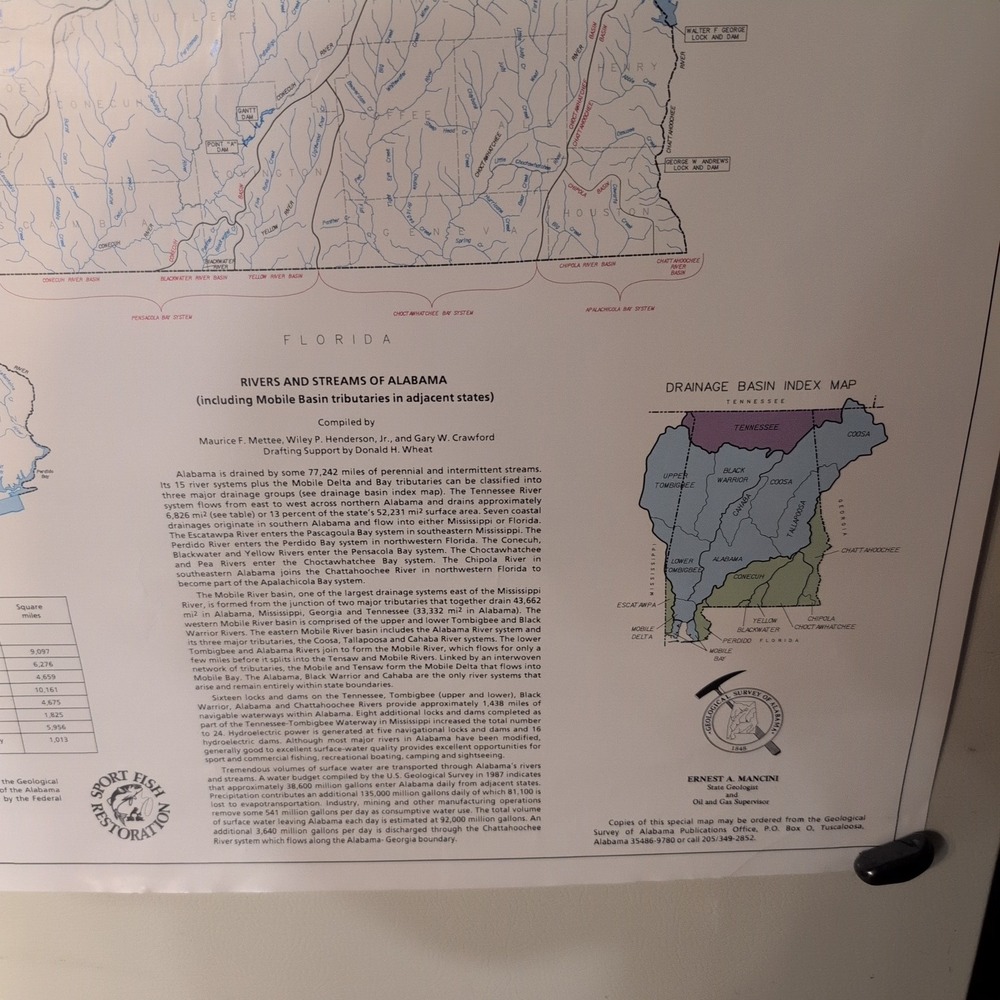 Vtg Geological Survey of Alabama Special Map 241 Rivers‎ & Streams of AL 30×22" - Picture 2 of 4